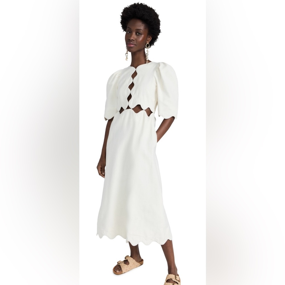 NWT - Sea NY - Leona Short Sleeve Scalloped Cut Out Dress - Cream - 4